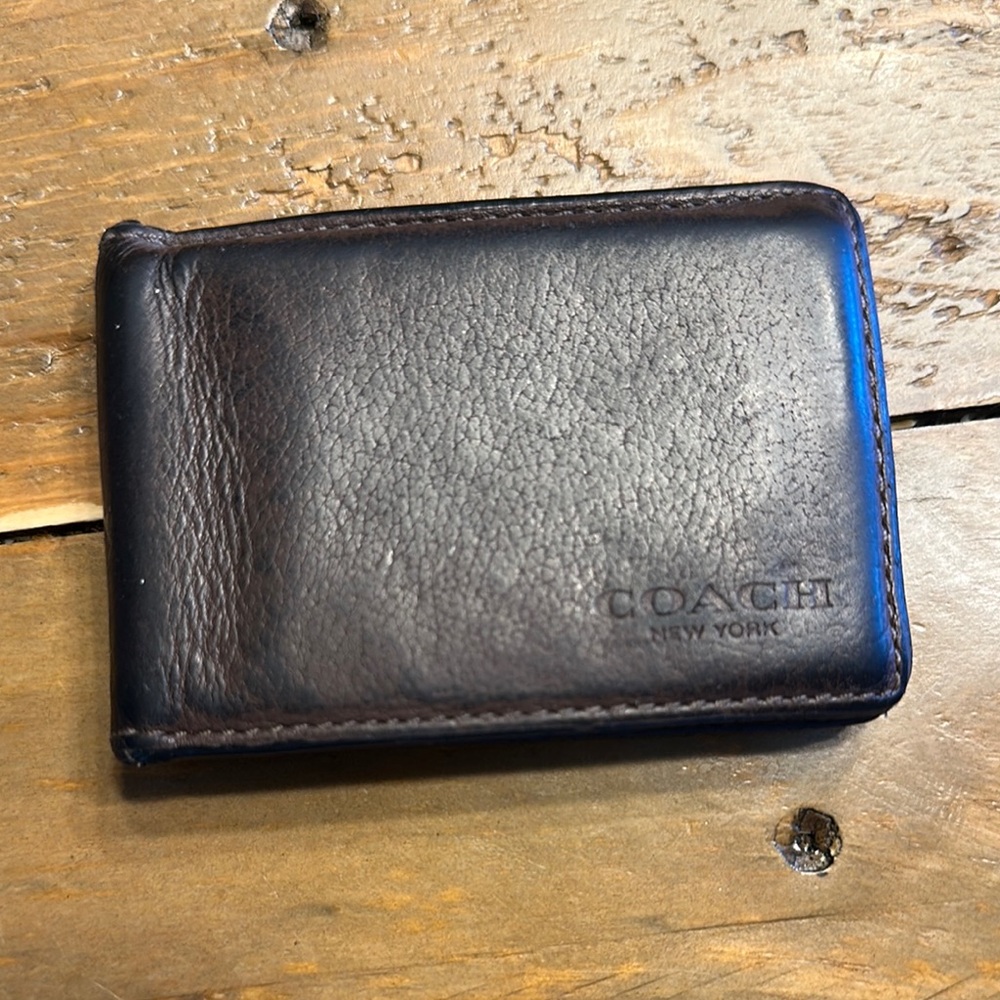 Coach Brown Key & Card Holder with Pebbled Leather